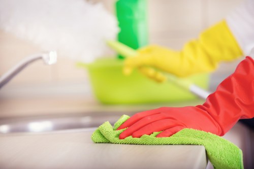 Specialist hard floor cleaning equipment on a wood floor